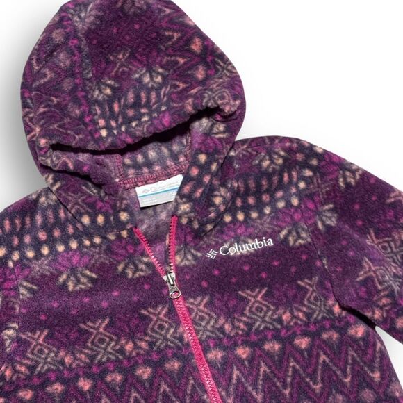 Columbia Fleece Baby Bunting Pink Purple Cozy One Piece Snuggly Nordic Pattern - Picture 5 of 8